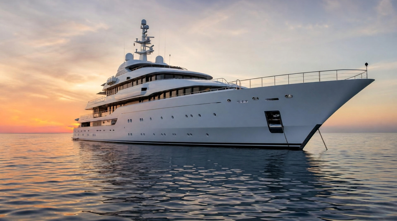 Luxury yacht polished teak deck with stainless steel railings